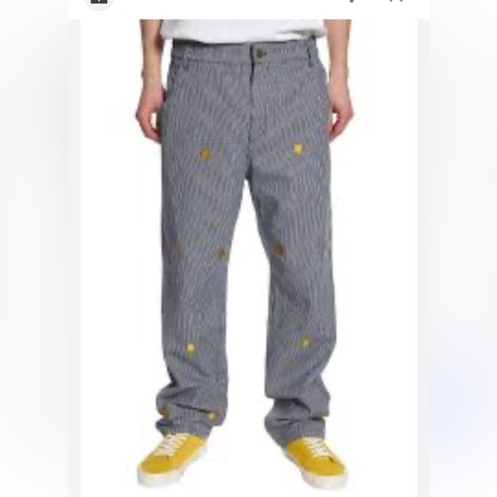 Lazy Oaf X Mr Happy  Blue White Pin Stripe Happy Faces Size 32x31 Zip Off Pants